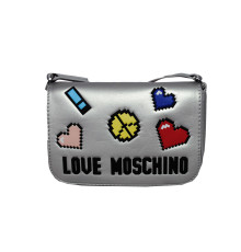 Серебристая сумочка через плечо Love Moschino Love Pixel