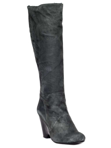 Сапоги женские замшевые тёмно-серые с мехом