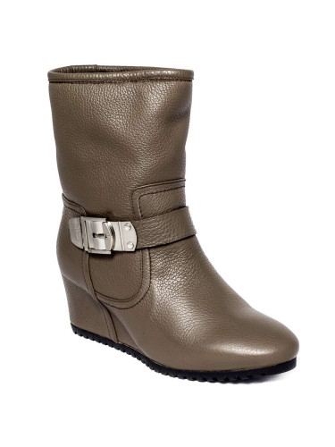 Полусапоги женские кожаные коричневые на меху